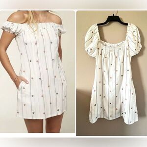 O’Neill Off Shoulder Floral Embroidery Mini Dress